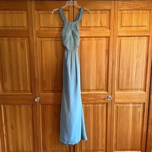 White by Vera Wang Pleated Cross-Back Double Cloth Bridesmaid Dress - light blue